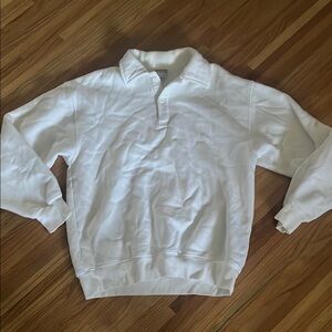 TNA White Cozy Boyfriend Polo Sweater Soft and Comfortable